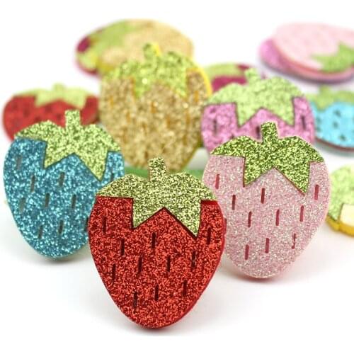28Pcs 3*3.5cm Glitters Strawberry felt Padded Appliques for Kids Hairpin headwear accessories BB Clip Shiny Decoration wholesale