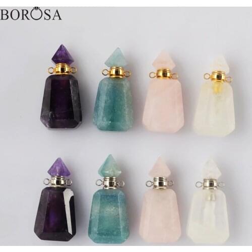BOROSA Gold/Silver Color Multi-kind Gems Stone Perfume Bottle Diffuser Connector for Necklace Making Essential Oil Bottle WX1830