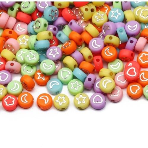 Mixed Round Acrylic Beads 4x7mm Star/Heart/Month Pattern Loose Spacer Beads For Jewelry Making DIY Bracelet Accessories