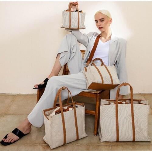 Designer High Quality Canvas Shoulder Bags for Women Multi-size Ladies Top Handle Bag Wide Strap Female Shopper Tote Handbag