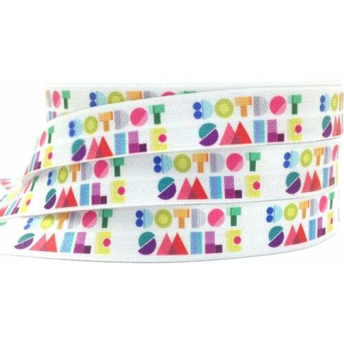 10 Yards 5/8" Dot Dot Smile Print Fold Over Elastic White FOE Ribbon Bracelet for Girls Pony Tail Holder DIY Hair Accessories
