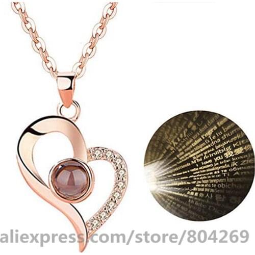 Hot Sale New Rose Gold 100 Languages I Love You Projection Pendant Necklace Romantic Love Memory Wedding Necklace xl20200