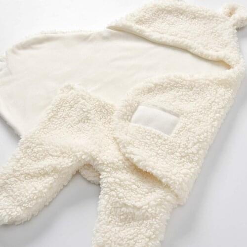 Newborn Cotton Plush Hooded Blanket Warm Soft Swaddle Sleeping Bag Stroller Wrap Clothes Sleeping Bags