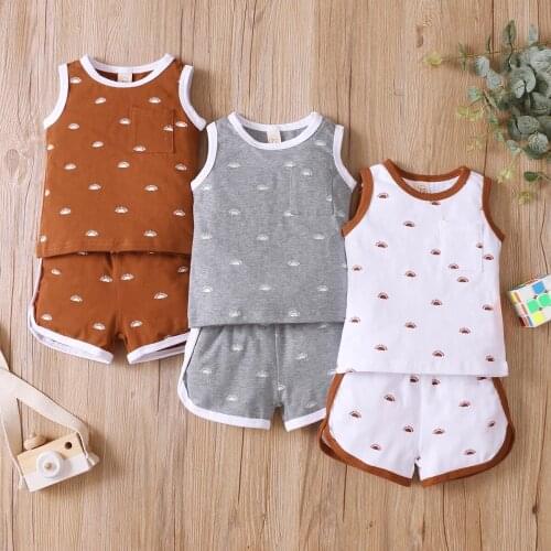Infant Baby Girls Boys Clothes Set Cotton Sleeveless Sun Printed Top Shorts Toddler Girl Boy Outfits Summer Newborn Clothing Set