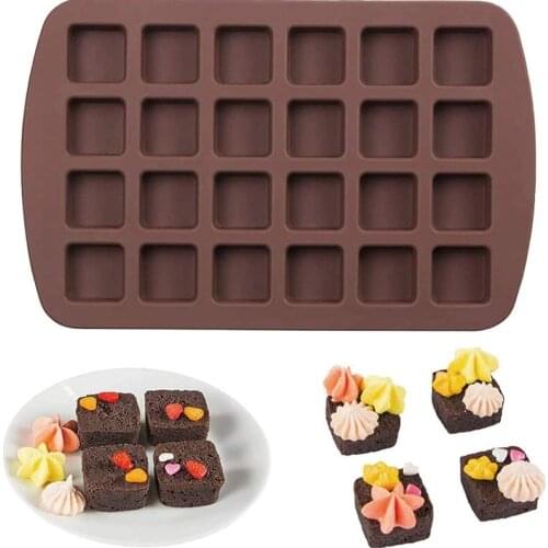 24-Cavitives Mini Brownie Silicone Mold Ice Cube Tray Square Silicon Chocolate Mould Candy Truffles Jelly