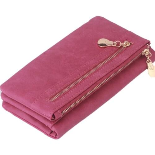Fashion Women Wallets Dull Polish Leather Wallet Double Zipper Day Clutch Purse Wristlet Coin Purse Card Holder Billetera