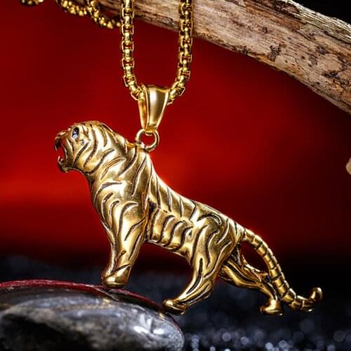 Mens The King Of Forest Tiger Pendant Chain Charms Men Gold Stainless Steel Necklace Jewelry For Man Pendants Jewelry reiki