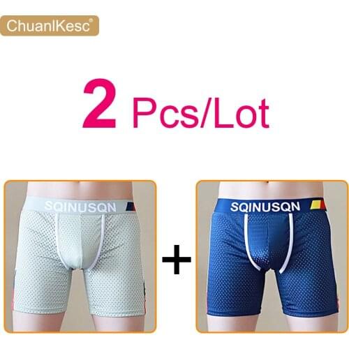 2 Pcs/Lot Mens Long Boxers New Mesh Underwear Cool And Breathable Large Size Anti Abrasion Leg Sports Shorts Newly Launched