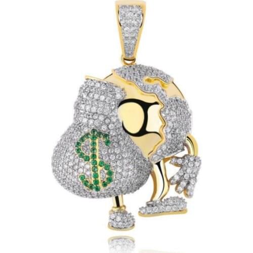 Personality Creativity Cartoon Villain Purse Hip Hop Pendant Necklaces for Men Trendy Jewelry