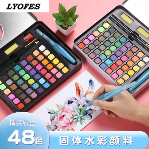 48 Portable Soild Watercolor Set With Water Brush Pen Professional Water color Travel Set Watercolour Paints Artist Pigment