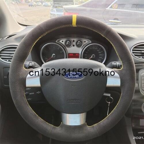 For Ford Focus Mondeo EDGE Escort Escape Black Suede DIY Hand Sewn Steering Wheel Cover Non-Slip