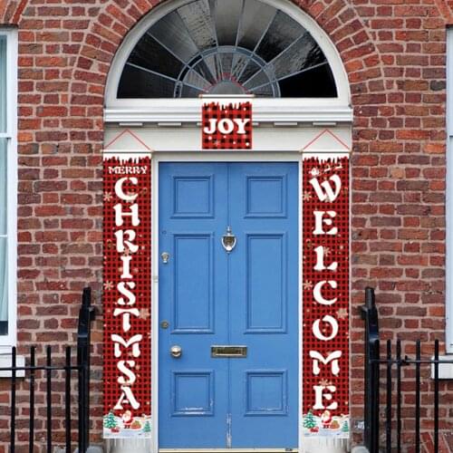 Non-woven fabric Christmas/Welcome Print Wall Door Hanging Grid Cloth Couplet Christmas Decoration Holiday Ornaments