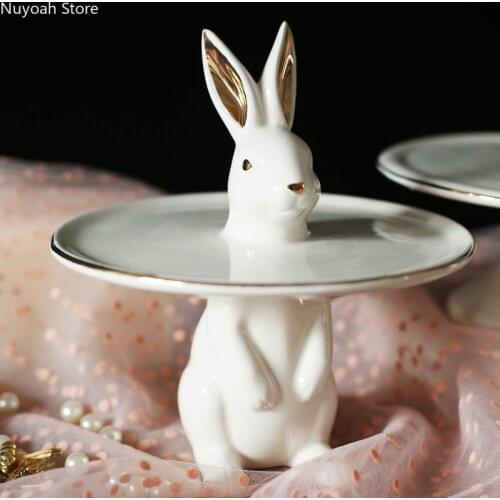 Nordic Creative Rabbit Ceramic Bowl Jewelry Tray Modern Light Luxury Decoration Ornaments Living Room Display Plate Wedding Gift