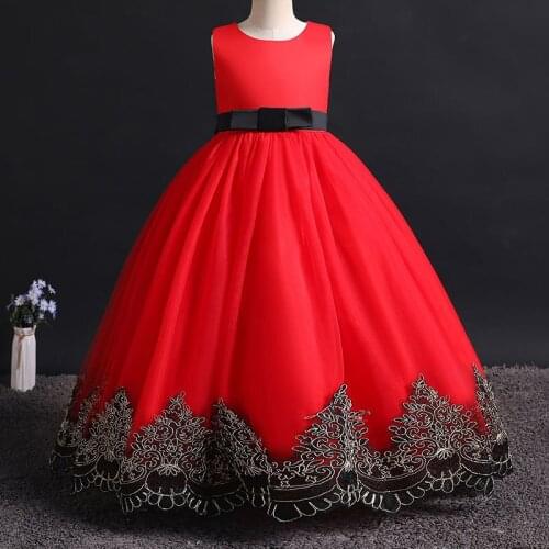 New lace Girl Wedding Dress high-end party baptism childrens Birthday Dress Bridesmaid Dress with gold lace for girls 3-10 year