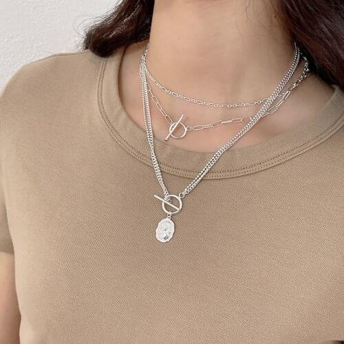 Amaiyllis 925 Sterling Silver Simple Portrait TO Buckle Clavicle Chain Necklace For Womens Necklace Jewelry Accessories