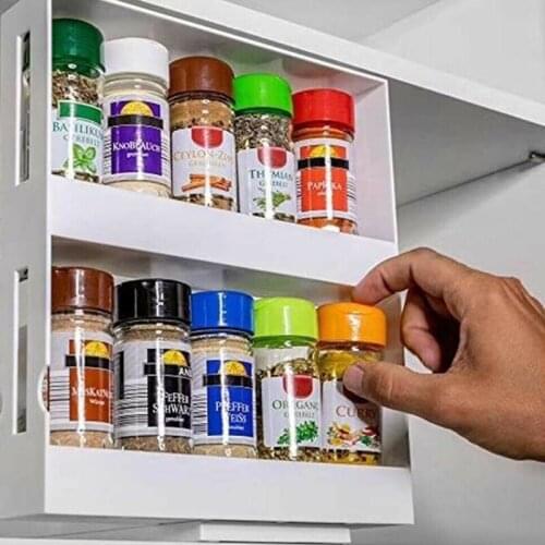 Spice Rack Double Storage Food Rack Rotating Spice Storage Shelf for Kitchen Bathroom Rotating Shelf Cabinet Cupboard Organizer