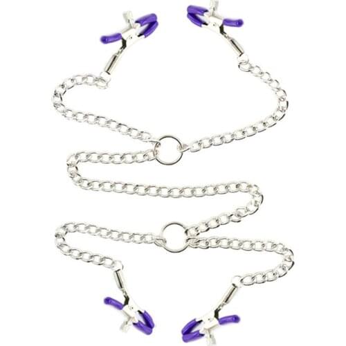Repeatable Use Nipple Clitoris Clamp Labia Clip,BDSM Bondage 4 Metal Clips Chained Shaking Stimulate Massage Breast Flirting Toy