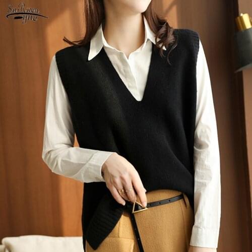 Fashion Sleeveless Pullover Sweaters V-neck Autumn Winter 2021 Loose Vest Sweater Women Knitted Jumper Women Sweater Vest 16360