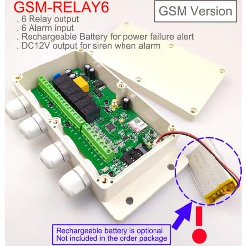 New Version Six relay output and 6 alarm input GSM remote controller Support SMS, Dial to control battery for power off alert