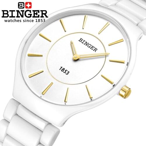Switzerland luxury brand Male Wristwatches BINGER Space Ceramic Quartz Mens Watch lovers style Water Resistant clock B8006B-1