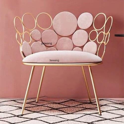 Nordic Single Sofa Single Fabric Wrought Iron Sofa Simple Modern Bedroom Princess Luxury Golden Makeup Chair Home Furniture GM