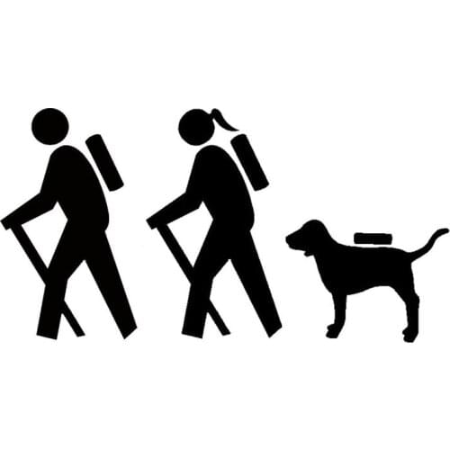 20.3*10.7CM HIKER COUPLE HIKING DOG Car Sticker Fashion Creative Car Styling Accessories Black/Silver C6-1474