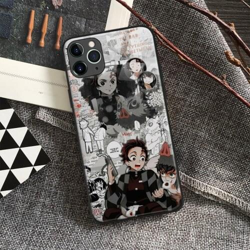 Tanjiro Inosuke Kimetsu No Yaiba Anime Soft Tpu Glass Phone Case for IPhone SE 6s 7 8 Plus X Xr Xs 11 12 Mini Pro Max Samsung
