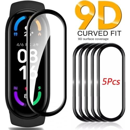 5Pcs 9D Protective Soft Glass For Xiaomi Mi Band 5 6 Screen Protector for miband 5 4 3 Cover Smart Watchband 4 band 6 Soft Film