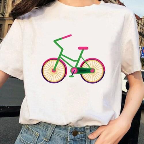 New Summer T Shirt Women Fashion Bicycle Print Casual Harajuku Short Sleeve O-neck Tops Cartoon Female Tees