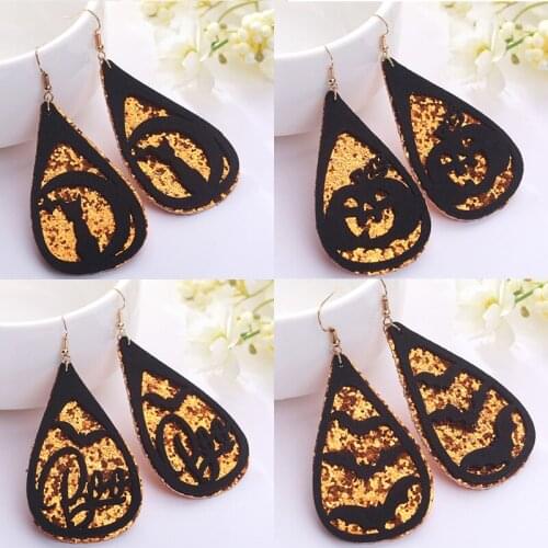Halloween Leather Earring Bat Witch Cat Handmade Double Layers Casual Holiday Geometric Unique Trendy Earrings for Women
