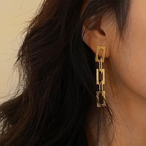 Female Vintage Earrings Gold Color Chain Pendant Accessories Punk Geometric Rave Party Goth Personality Jewelry Woman Earring