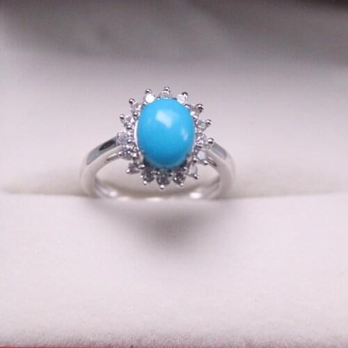 Genuine/Original Silver 925 Sterling Silver Ring for Weddings Eternity Ring for Women Gift for Ladies Turquoise Diamond Ring