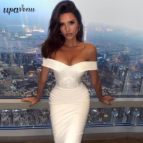 Free Shipping Fashion Sky Blue White Bandage Dress Sexy Women Bodycon Card Shoulder Midi Dress Fashion Nightclub Party Dress