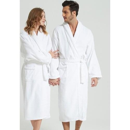 Winter Bathrobe White Thick Robe Long Towel Fleece Warm Femme Long Sleeve Home Bathrobe Dressing Gowns Sleepwear Kimono Robe