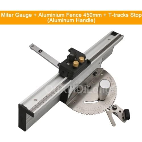 1Set Miter Gauge + Aluminium Fence 450mm + T-tracks Stop, Brass/Aluminum Handle for You to Choose GF29