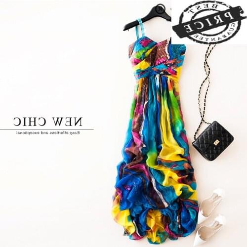 100% Real Silk Dress Women Strapless Maxi Dresses Summer Beach Party Elegant Ladies Dresses Floral Vestidos Verano 2021 W