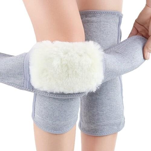 2 Pcs Outdoor Sports Warm Lengthened Knee Pads Protector Protective Elastic Wool Thermal Plush Kneepad Kneecap Kneelet Solid