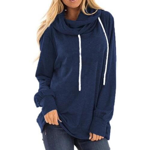 40% Dropshipping!! Solid Color Long Sleeve Pullover Hoodie Autumn Winter Drawstring Loose Fit Women Sweatshirt Outerwear