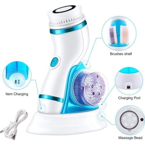 5 in 1 Electric Facial Cleanser Wash Face Cleaning Machine Skin Pore Cleaner Body Cleansing Massage Mini Beauty Massager Brush