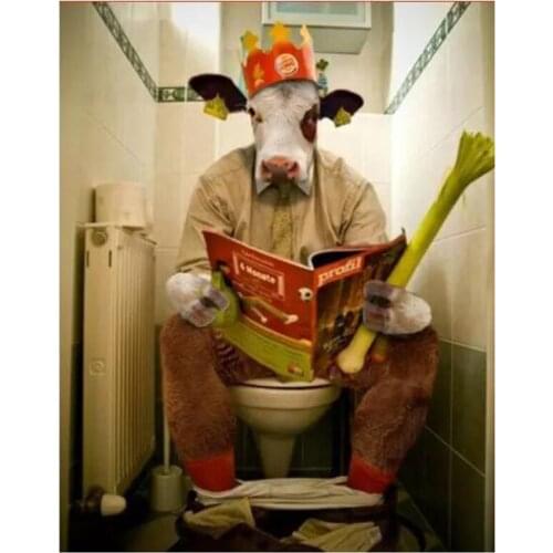 5D DIY Full Square/Round Drill Cartoon Animal "Cow Toilet " Embroidery Cross Stitch Diamond Painting Gift Home Decor FC544