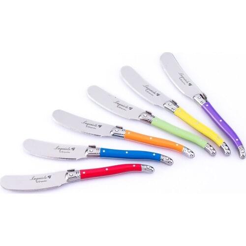 6 pcs/lot Butter Knives Laguiole Style Spreaders Set with MultiColor Handles Stainless steel Cheese Knife in Giftbox