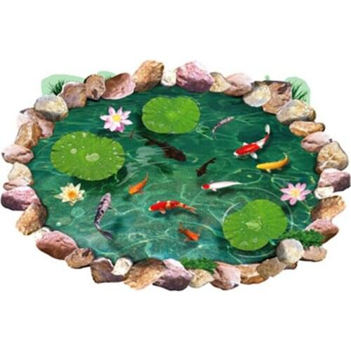 Promotion! 3D Pool Wall Sticker Waterproof Lotus Pond Gold Fish for Children Bathroom Home Personalized Floor Wall Sticker Decal