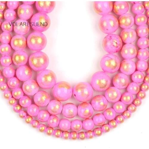 4/6/8/10mm Natural Golden Pink Jades Stone Beads For Jewelry Making DIY loose Round Spacer Beads Bracelet Charms Accessories 15