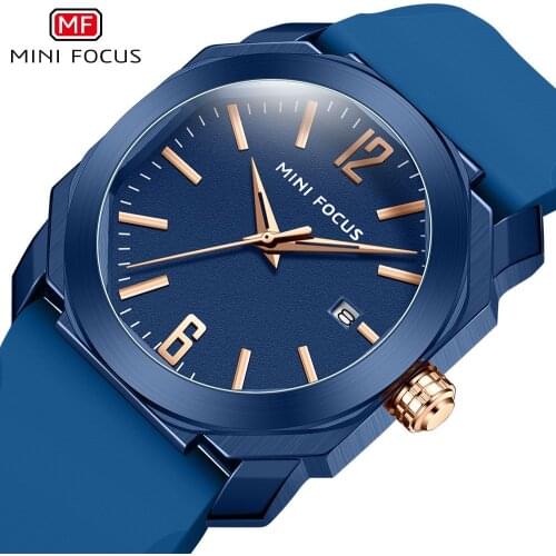 MINI FOCUS Mesn Watches Fashion Luxury Brand Square Dial Waterproof Quartz Calendar Wristwatch Soft Silicone Strap Clock Male