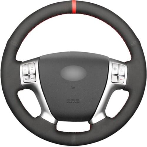Black Suede Red Marker Hand-stitched No-slip Car Steering Wheel Cover for Hyundai Veracruz 2007-2012 IX55 2007-2012 Vera Cruz