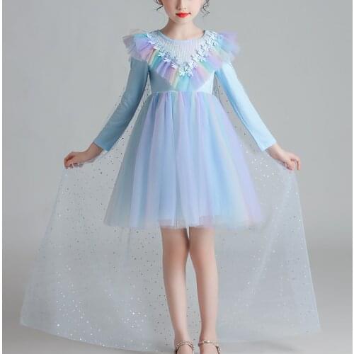 Kids Antumn Dresses For Girls Sequined Mesh Cloak Birthday Party Clothes Princess Girls Dress Childrens Tutu Dress