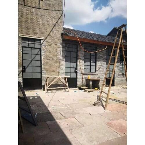 French Style Interior Frosted Black Steel Frame Barn Door with Carbon Steel hardware