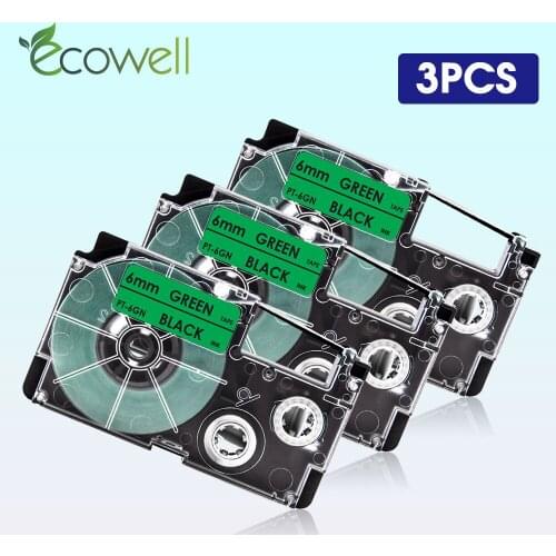 Ecowell 3PK XR-6GN label cassette Compatible for 6mm Casio XR 6GN XR6GN Label tapes for Casio KL-60 KL-120 KL-HD1 EZ Label Maker