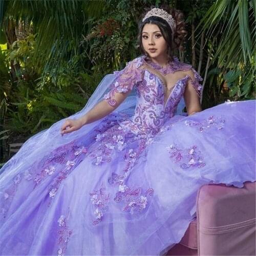 ELegant Lavender Quinceanera Dresses With Wrap Lace Appliqued Beaded Corset Vestido De 15 Anos Puffy Skirt Sweet 16 Dress