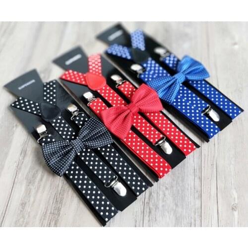 Adult Polka Dot Bow Tie + Idea Strap Set Men And Women 3 Clips Versatile Suspenders Shirt Accessories 10pcs/lot